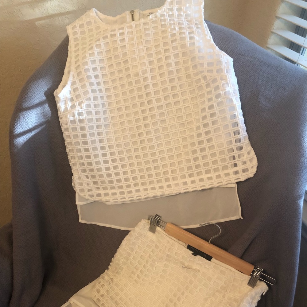 White Two Piece Set-waffle like texture
